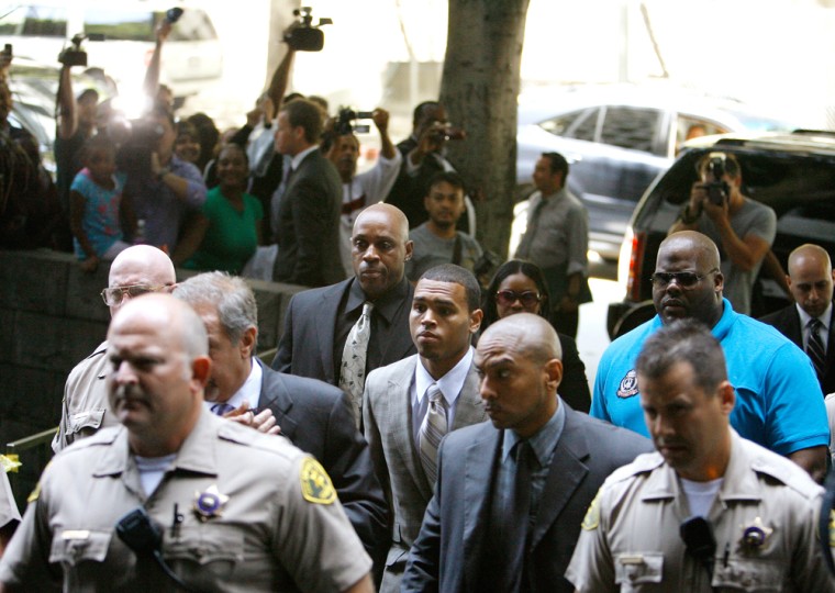 R&B singer Chris Brown arrives for a preliminary hearing at a Criminal Court in Los Angeles